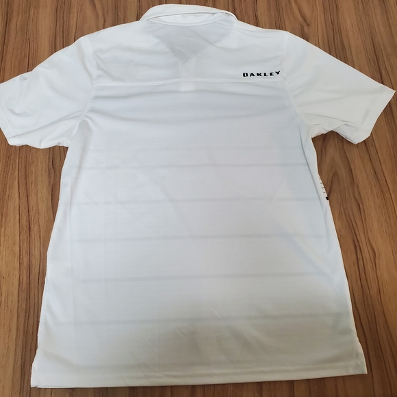 Oakley Polo Golf Shirt Men's Size Small White Black & Gray Striped Short Sleeve - Picture 7 of 7